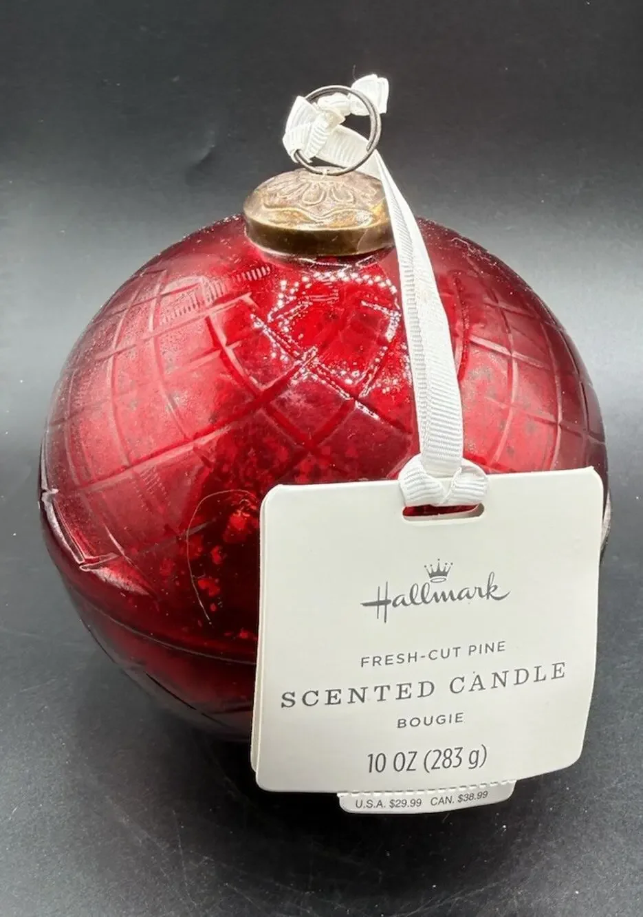 New! Hallmark RED Mercury Glass Ball Ornament CANDLE Fresh Cut Pine Scent -44D